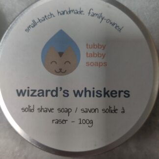 metal tin of Wizard's Whiskers solid shave soap, 100g
